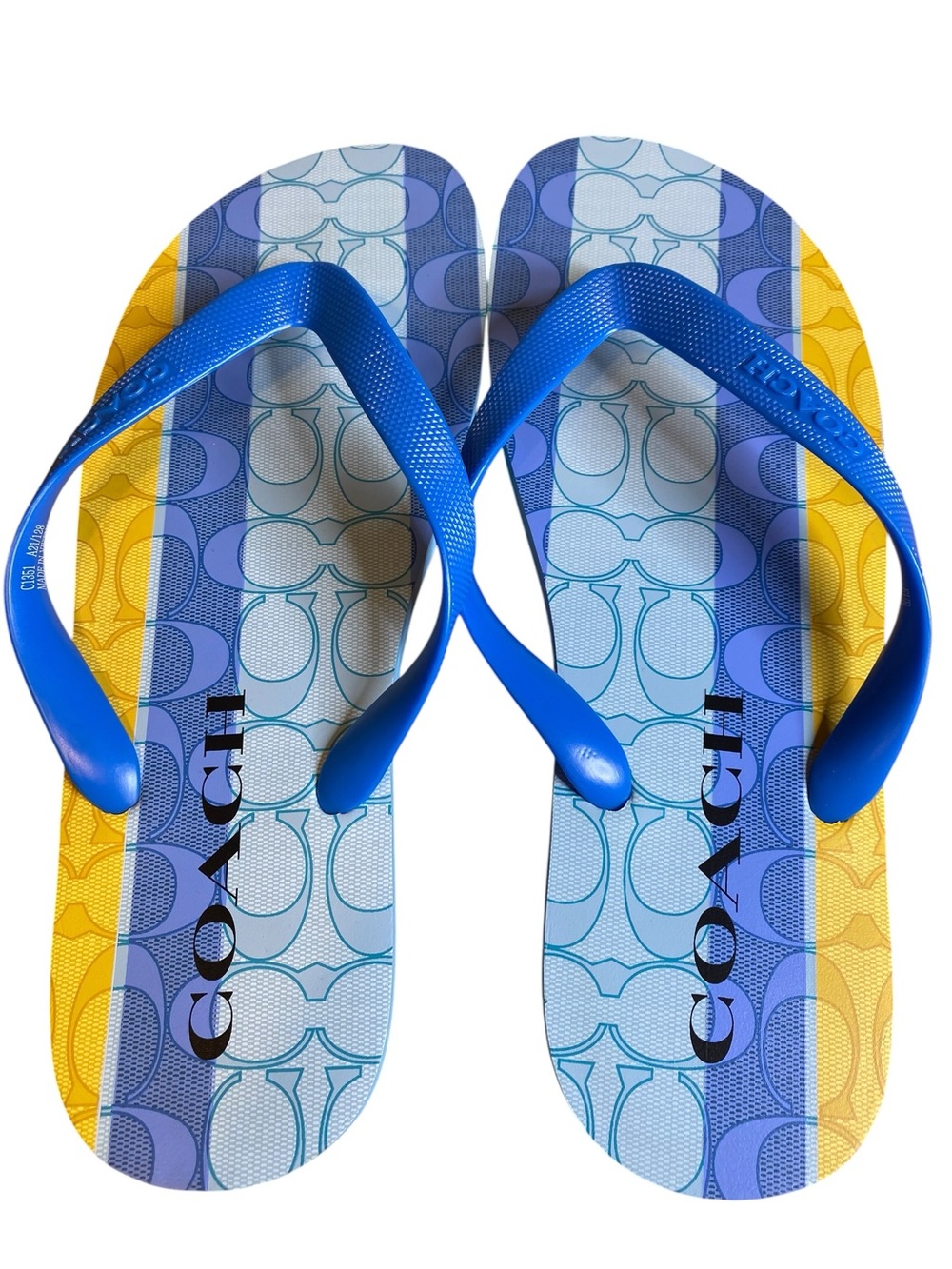 Coach Blue Yellow Logo Pattern Flip Flop Sandals